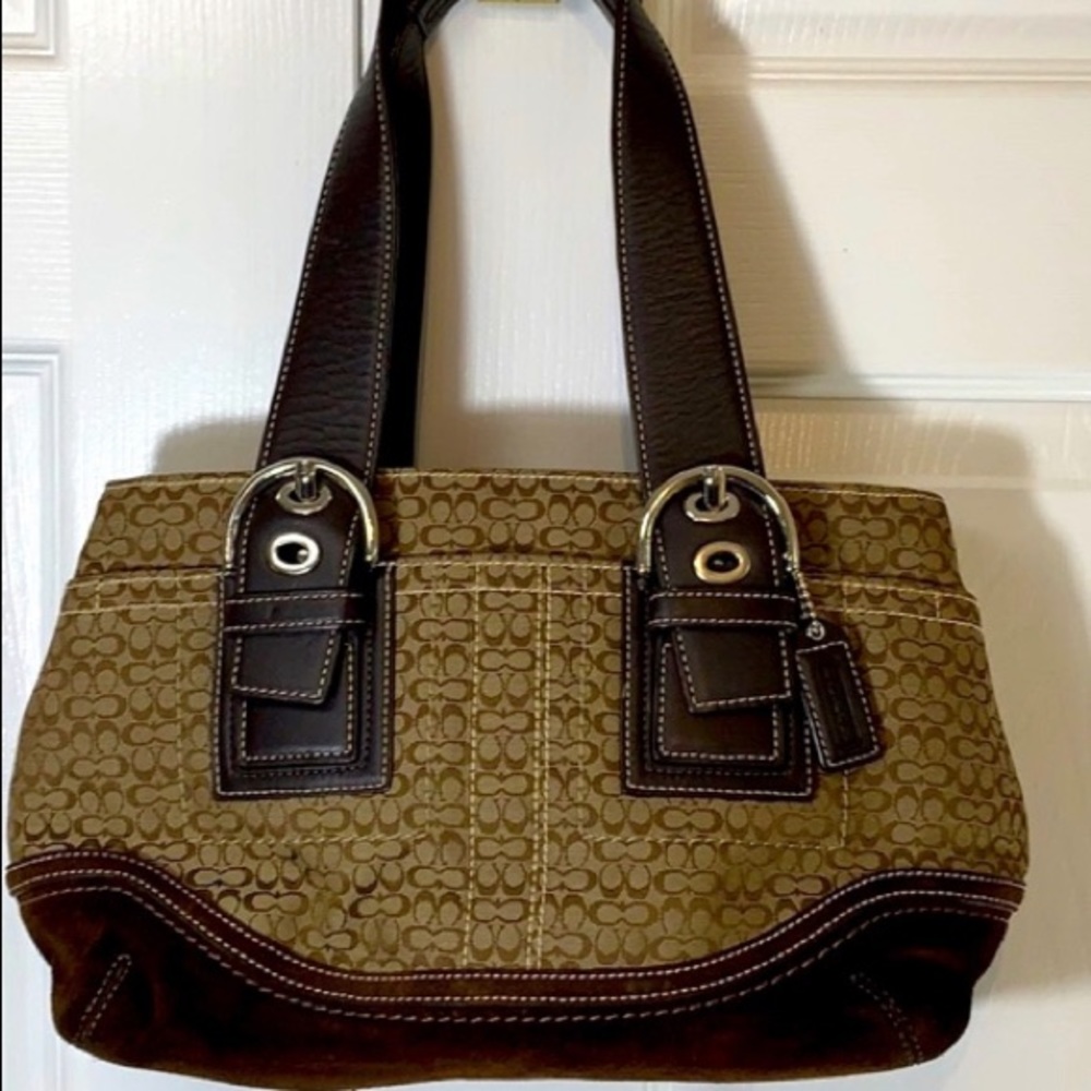 Authentic! COACH Signature Brown Suede Purse